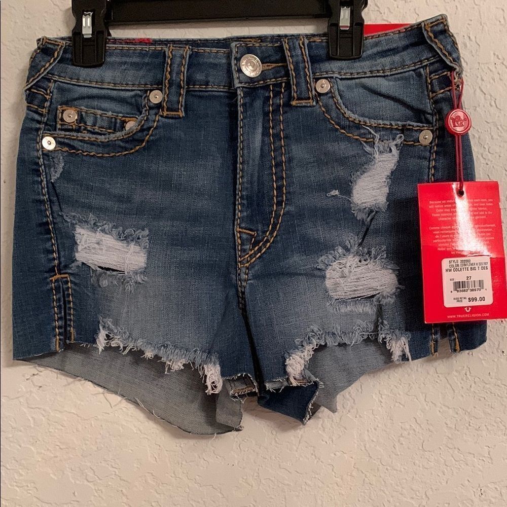 NWT True Religion Colette High Rise Tapered Skinny Denim Shorts Size 27
